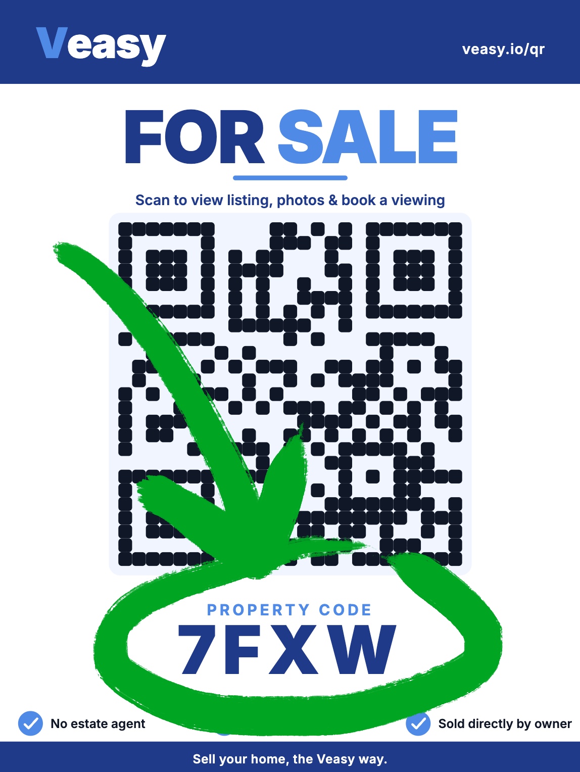 Example for-sale board showing the property code